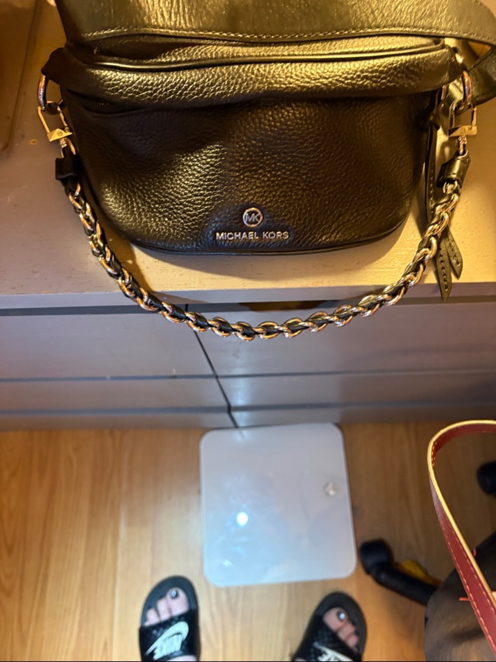 Michael Kors Black Pebbled Leather Crossbody with Gold Chain
